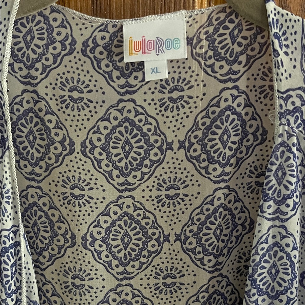 LuLaRoe Gray and Blue Patterned Cardigan XL